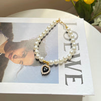 HKM-050835 Retro Crystal Pendant Pearl Necklace for Cats and Dogs in Multiple Heart Colors
