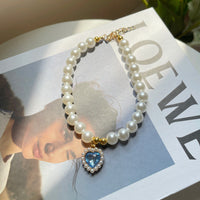 HKM-050835 Retro Crystal Pendant Pearl Necklace for Cats and Dogs in Multiple Heart Colors