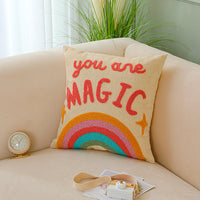 HKM-050899 Nordic Style Square Cartoon Pillowcase for Living Room - Rainbow Letters Design, Cotton Material, 45x45cm