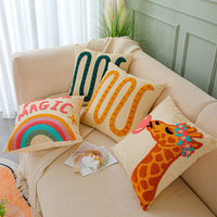HKM-050899 Nordic Style Square Cartoon Pillowcase for Living Room - Rainbow Letters Design, Cotton Material, 45x45cm