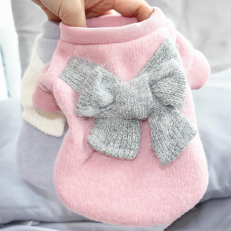 HKM-051091 Cozy Teddy Sweater for Small Dogs and Cats - Soft Casual Knit in Pink and Gray