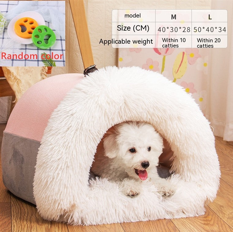 HKM-051219 New Splice Portable Pet Nest Portable Autumn And Winter Warm Dog Nest Moisture-proof Long Fur Cat Nest Cross Border Pet Nest