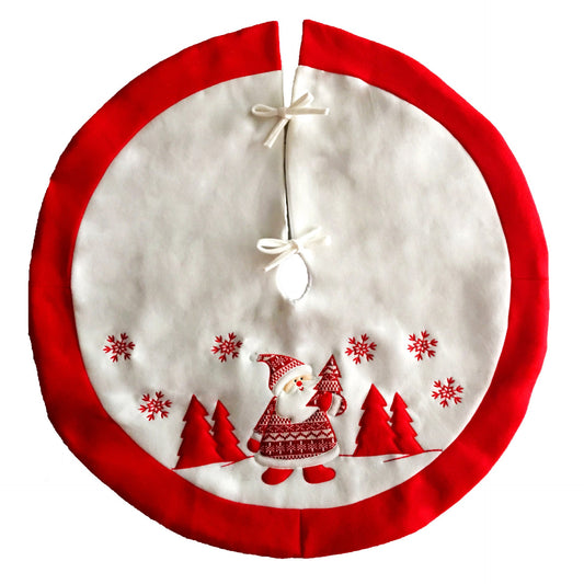 HKM-051283 Red and White Christmas Tree Skirt, 90cm Flannel Diameter for Festive Decor