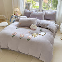HKM-051667 Cartoon Winter Milk Fiber Bedding Set with Embroidery and Tassels, Multiple Sizes Available