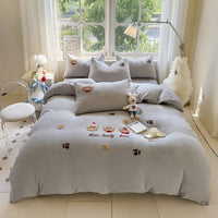 HKM-051667 Cartoon Winter Milk Fiber Bedding Set with Embroidery and Tassels, Multiple Sizes Available