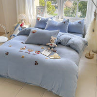 HKM-051667 Cartoon Winter Milk Fiber Bedding Set with Embroidery and Tassels, Multiple Sizes Available