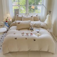 HKM-051667 Cartoon Winter Milk Fiber Bedding Set with Embroidery and Tassels, Multiple Sizes Available