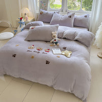 HKM-051667 Cartoon Winter Milk Fiber Bedding Set with Embroidery and Tassels, Multiple Sizes Available