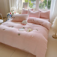 HKM-051667 Cartoon Winter Milk Fiber Bedding Set with Embroidery and Tassels, Multiple Sizes Available