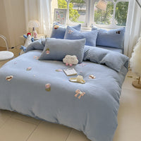 HKM-051667 Cartoon Winter Milk Fiber Bedding Set with Embroidery and Tassels, Multiple Sizes Available