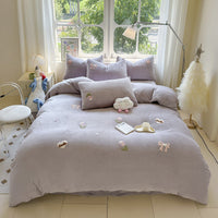 HKM-051667 Cartoon Winter Milk Fiber Bedding Set with Embroidery and Tassels, Multiple Sizes Available
