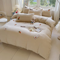 HKM-051667 Cartoon Winter Milk Fiber Bedding Set with Embroidery and Tassels, Multiple Sizes Available