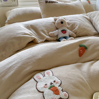 HKM-051667 Cartoon Winter Milk Fiber Bedding Set with Embroidery and Tassels, Multiple Sizes Available