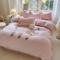 HKM-051667 Cartoon Winter Milk Fiber Bedding Set with Embroidery and Tassels, Multiple Sizes Available