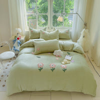 HKM-051667 Cartoon Winter Milk Fiber Bedding Set with Embroidery and Tassels, Multiple Sizes Available