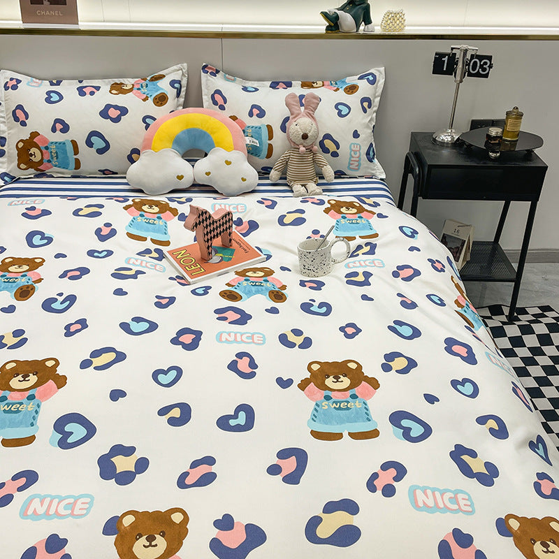 HKM-051987 Aloe Cotton Four-Piece Bedding Set - Striped, Heart-Shaped, Starry Sky, and More Patterns