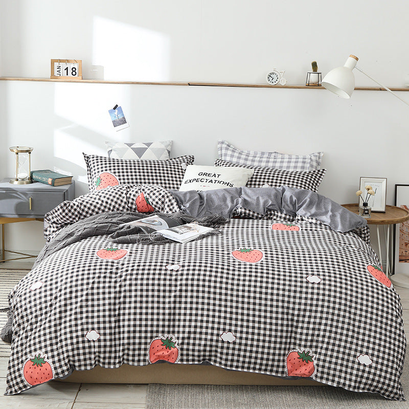 HKM-051987 Aloe Cotton Four-Piece Bedding Set - Striped, Heart-Shaped, Starry Sky, and More Patterns