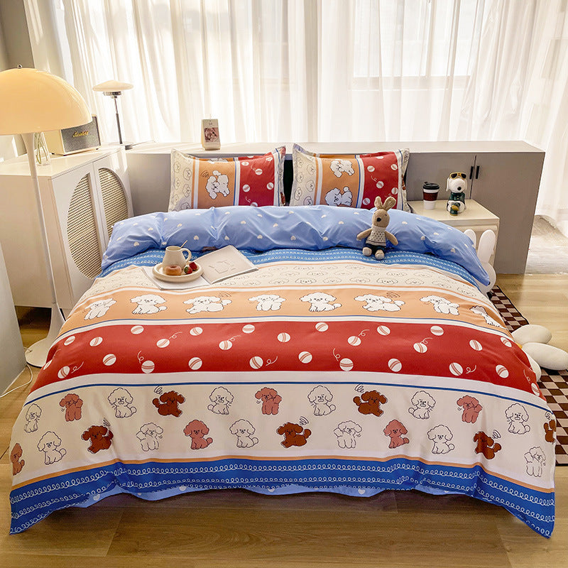 HKM-051987 Aloe Cotton Four-Piece Bedding Set - Striped, Heart-Shaped, Starry Sky, and More Patterns