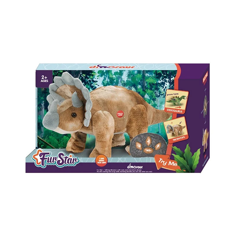 Electric Triceratops Plush Toy for Kids - Singing, Walking, and Talking Educational Dinosaur