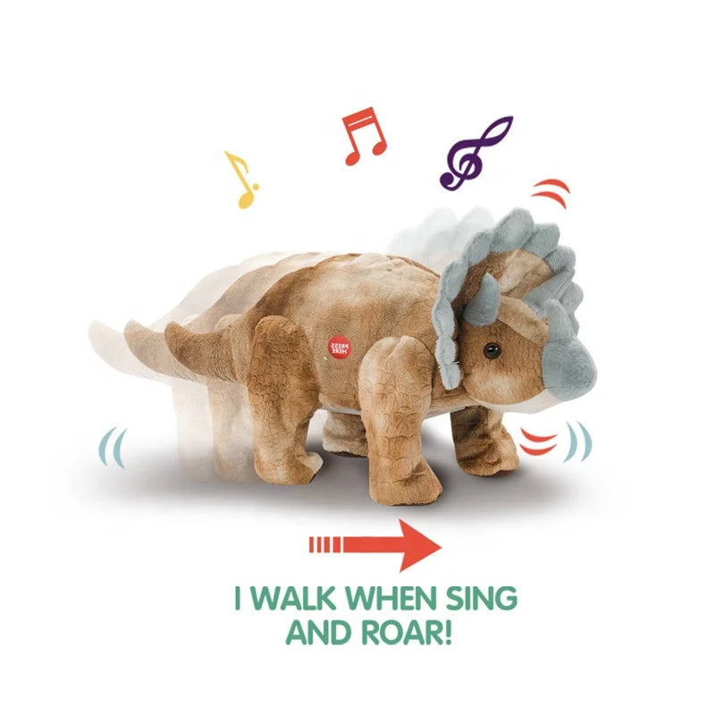 Electric Triceratops Plush Toy for Kids - Singing, Walking, and Talking Educational Dinosaur
