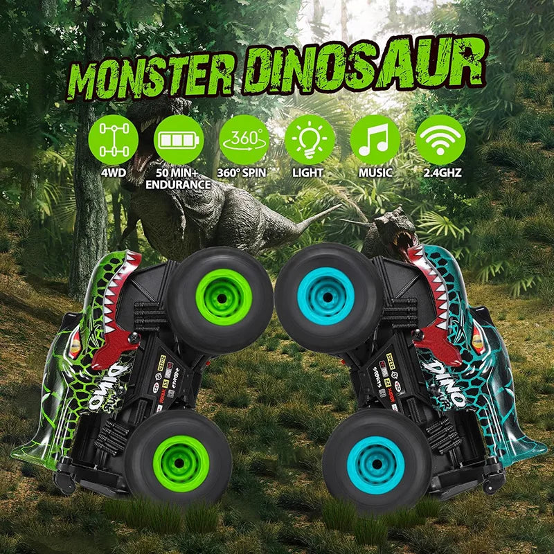 HKM-052819 360 Degrees Rotating Remote Control Dinosaur Drift Stunt Car - 1/20 Scale, Indoor & Outdoor Play