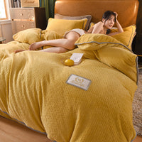 HKM-053139 Milk Velvet Four-Piece Jacquard and Embroidered Velvet Duvet Cover Set in Various Colors