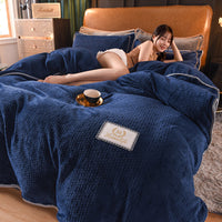 HKM-053139 Milk Velvet Four-Piece Jacquard and Embroidered Velvet Duvet Cover Set in Various Colors