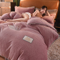 HKM-053139 Milk Velvet Four-Piece Jacquard and Embroidered Velvet Duvet Cover Set in Various Colors