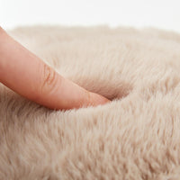 HKM-053203 Round Decorative Pillow with Soft Rabbit Fur Fabric and Unique Stitching Design - 30cm Diameter