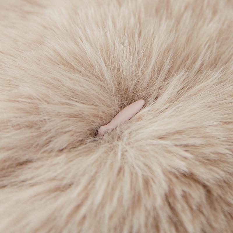 HKM-053203 Round Decorative Pillow with Soft Rabbit Fur Fabric and Unique Stitching Design - 30cm Diameter