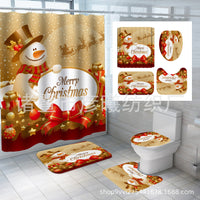 HKM-053267 Christmas Snowman Shower Curtain Set with Floor Mat - Multi-Choice Polyester Design, 60x40cm
