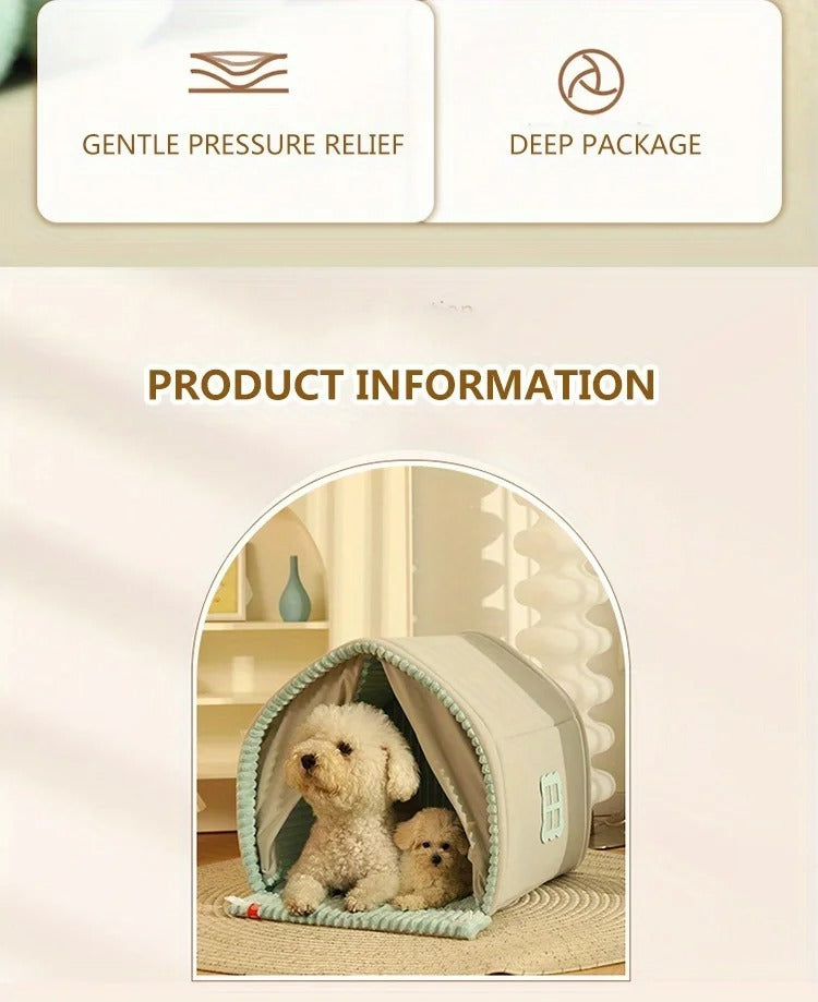 HKM-053523 Kennel Winter Warm Small Dog House Closed
