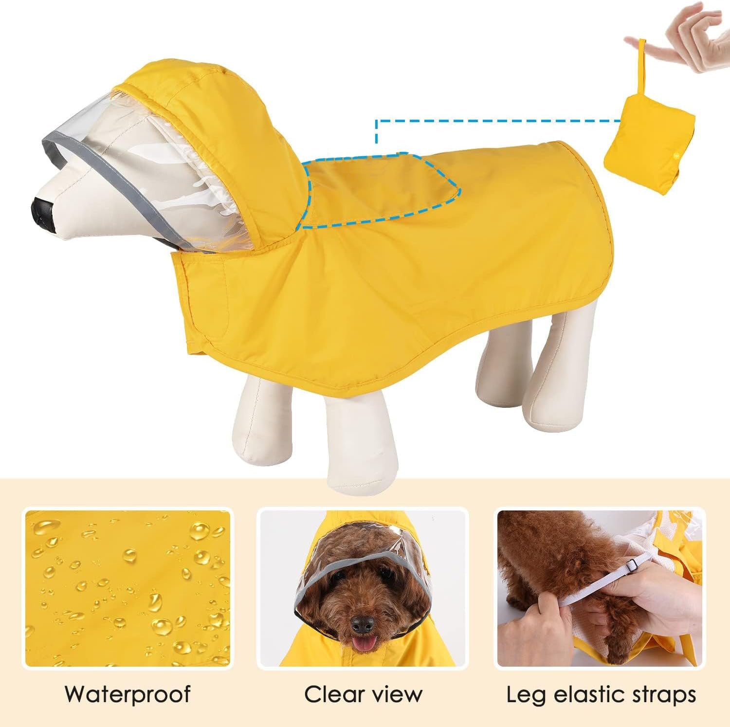 HKM-053843 Waterproof Breathable Dog Raincoat with Hood and Belly Protection for Small Dogs