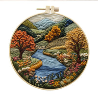HKM-053971 Landscape Embroidery DIY Kit with Cotton and Linen Fabric, Includes 15cm Embroidery Frame