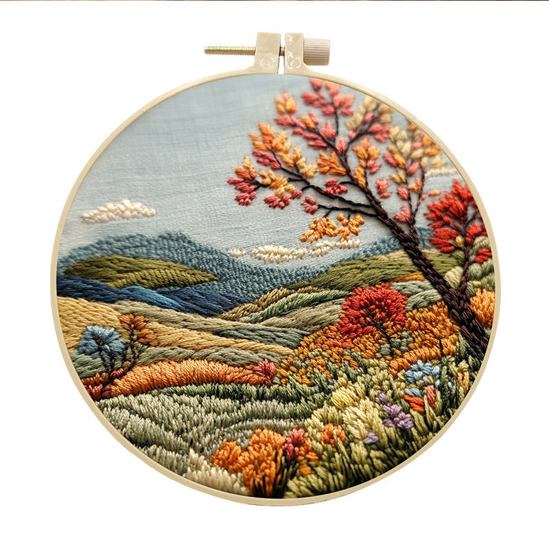 KTX-053971 Landscape Embroidery DIY Kit with Cotton and Linen Fabric, Includes 15cm Embroidery Frame
