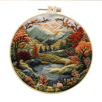 HKM-053971 Landscape Embroidery DIY Kit with Cotton and Linen Fabric, Includes 15cm Embroidery Frame