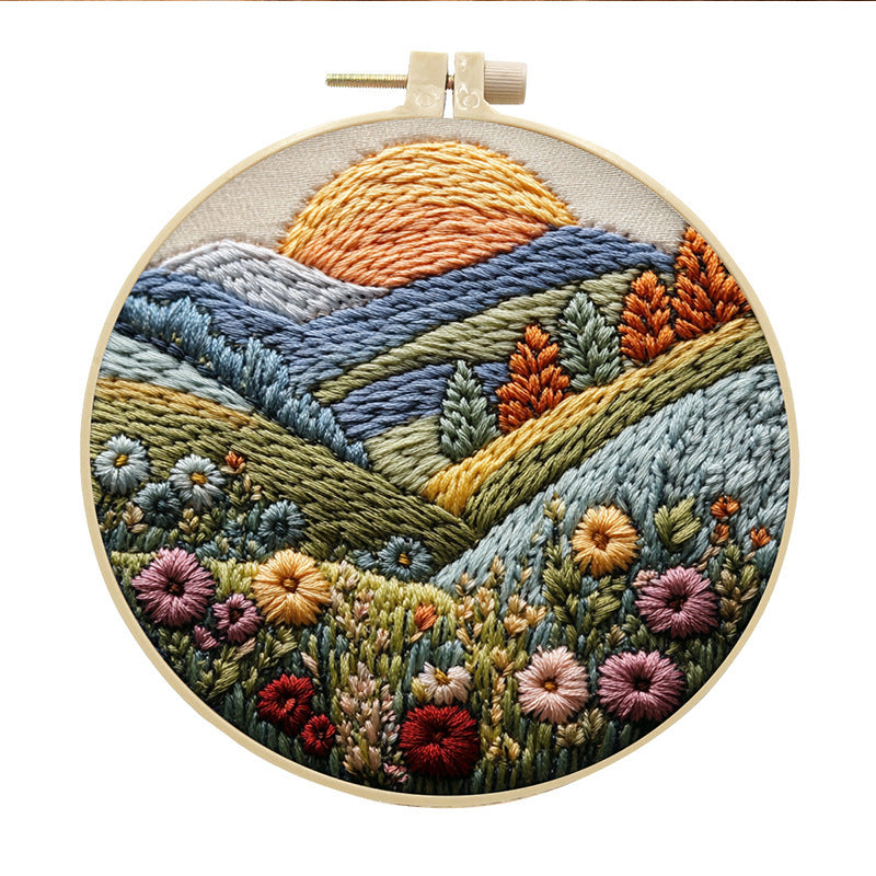 KTX-053971 Landscape Embroidery DIY Kit with Cotton and Linen Fabric, Includes 15cm Embroidery Frame