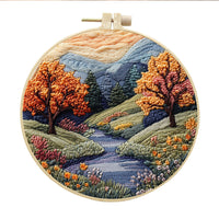 HKM-053971 Landscape Embroidery DIY Kit with Cotton and Linen Fabric, Includes 15cm Embroidery Frame