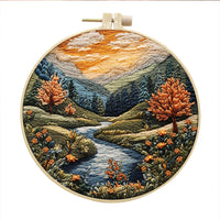 HKM-053971 Landscape Embroidery DIY Kit with Cotton and Linen Fabric, Includes 15cm Embroidery Frame