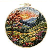 HKM-053971 Landscape Embroidery DIY Kit with Cotton and Linen Fabric, Includes 15cm Embroidery Frame