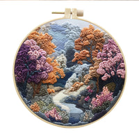 HKM-053971 Landscape Embroidery DIY Kit with Cotton and Linen Fabric, Includes 15cm Embroidery Frame