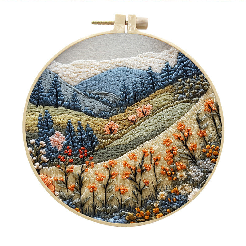 KTX-053971 Landscape Embroidery DIY Kit with Cotton and Linen Fabric, Includes 15cm Embroidery Frame