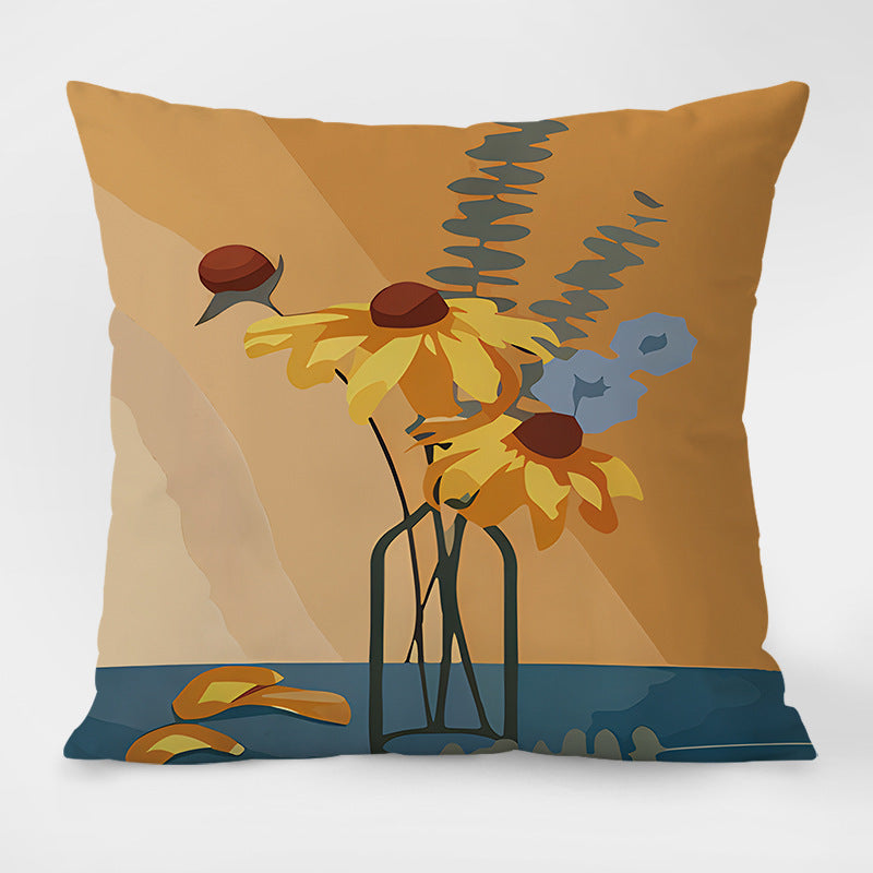 HKM-053971 Nordic Style Cartoon Animal Floral Pattern Throw Pillow