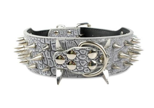 HKM-053971 Punk Style Leather Dog Collar with Black Spikes, Adjustable Size Large