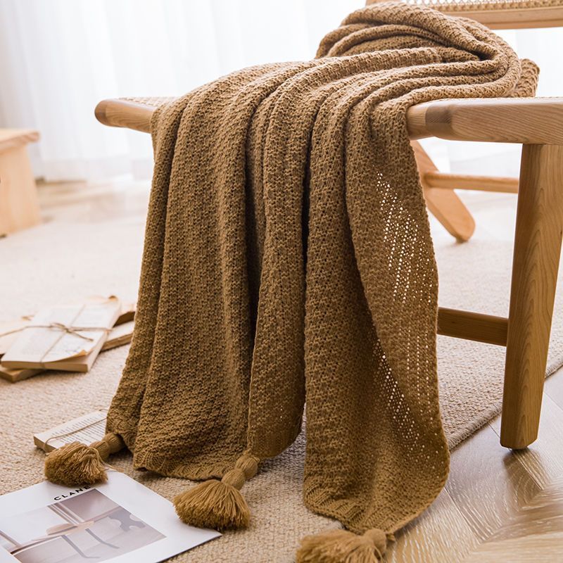 HKM-054035 Versatile Chinese Style Tassel Blanket - Multiple Sizes Available in Beige, Yellow, Dark Green, and More