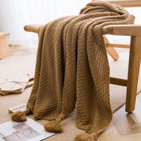 HKM-054035 Versatile Chinese Style Tassel Blanket - Multiple Sizes Available in Beige, Yellow, Dark Green, and More