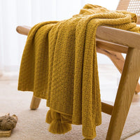 HKM-054035 Versatile Chinese Style Tassel Blanket - Multiple Sizes Available in Beige, Yellow, Dark Green, and More