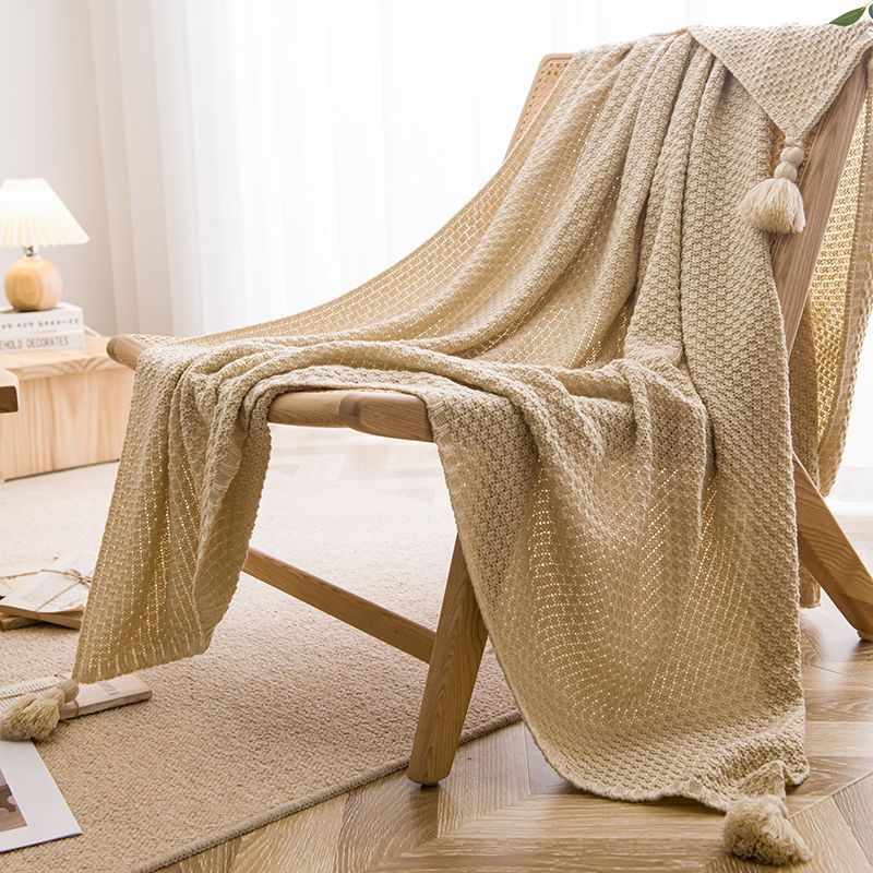 HKM-054035 Versatile Chinese Style Tassel Blanket - Multiple Sizes Available in Beige, Yellow, Dark Green, and More