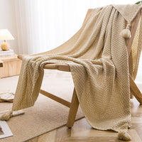 HKM-054035 Versatile Chinese Style Tassel Blanket - Multiple Sizes Available in Beige, Yellow, Dark Green, and More