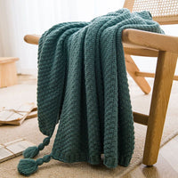 HKM-054035 Versatile Chinese Style Tassel Blanket - Multiple Sizes Available in Beige, Yellow, Dark Green, and More